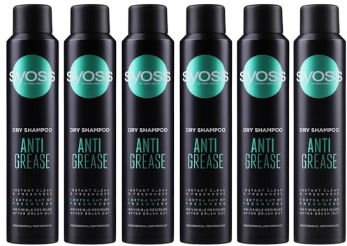 6x Syoss Trockenshampoo Anti Grease für sichtbar frisches und gepflegtes Haar Anti Fett Erfrischt die Haare ohne zu waschen,200ml (6er Pack)