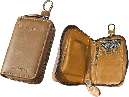 NEXUS-Portachiavi in Pelle con 6 Ganci, Custodia Portachiavi Compatta con Zip – Porta Chiavi Silenzioso e Organizzato per Auto e Casa, Uomo e Donna