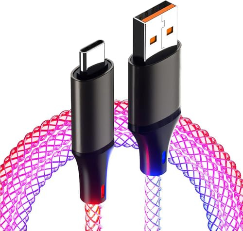 2M Cavo di Ricarica USB C con LED, 3A Cavo di Ricarica Rapida LED Incandescente Decorazioni Caricabatterie Tipo C a USB A per iPhone Pro Max Samsung S23 iPad Huawei Pixel Android Switch PS5 Rosso