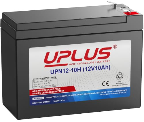 UPLUS Batterie AGM SLA 12 V 10 Ah UPN12-10H de rechange pour UPS, systèmes d'alarme, mobilité, trottinettes électriques, chariot de golf, portières de garage à roulettes, fauteuil roulant, remplace