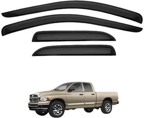 Auto Windabweiser für Dodge Ram RAM 1500 Pickup Truck MK3-DR 2002-2008, Regenschutz Ohne Helle Streifen Auto Seitenfenster Visiere Zubehör