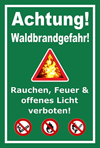 Melis-Folienwerkstatt Schild Waldbrandgefahr - Rauchen Feuer – 30x20 cm – 3mm Aluverbund – mehrere Größen/Materialien