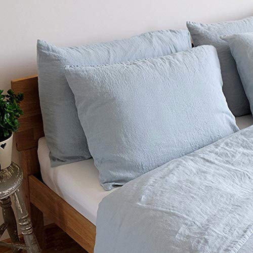Linen & Cotton Weicher Griff Kissenbezug Kissenhülle Alicia Einfarbig - 100% Leinen, Hellblau Blau (50 x 70 cm) Bettkissenbezug Kopfkissenbezug Bettwäsche Sommer Kissen für Bett Schlafzimmer Home