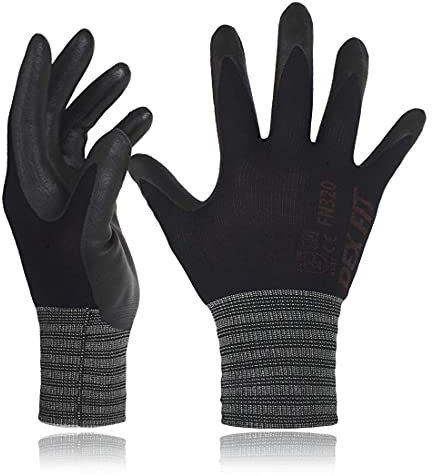 DEX FIT Gartenhandschuhe FN320, 3D Komfort Stretch Fit, Power Grip, Strapazierfähiges Schaumnitril, Dünnes & Leichtes Premium Nylon, Maschinenwaschbar, Schwarz 7 (S) 12 Paare