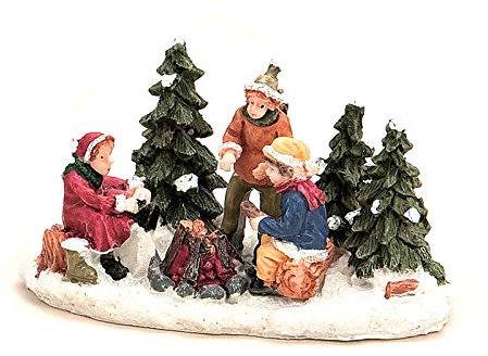 meindekoartikel Weihnachtliche Miniatur-Figuren Winterwelt-Szene aus Poly B10 x T6 cm – Lagerfeuer