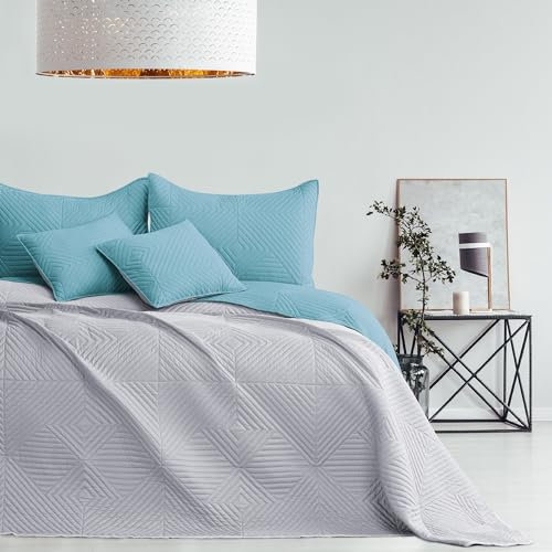 AmeliaHome Tagesdecke blau grau 170x270 Bettüberwürf zweiseitig Ultrasonic Steppung Polyester Softa