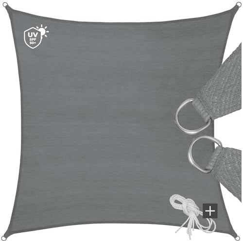 tectake® Voile d'ombrage carrée 3,6x3,6m Protection Bache Anti UV 50+ Toile ombrage Exterieur résistante & Respirante Toile tendue 160g/m² avec Câbles de Tension pour Balcon Terrasse Exterieur Piscine
