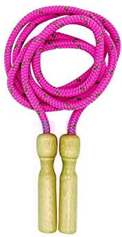 Springseil aus Holz, buntes Seil, 250 cm, Holzgriff Kinder Springseil Hüpfseil Seilspringen - Qualität made in Germany - 3003 (Pink)