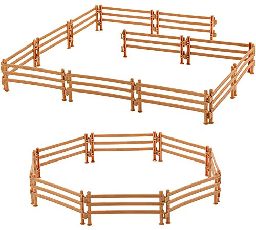 40 Stück Pferd Corral Zaun Zubehör Spielset Kunststoff Bauernhof Zaun Spielzeug für Bauernhof Scheune Paddock Pferdestall Nutztier Zaunplatte Paddock Spielzeug (Braun, Süß Stil)