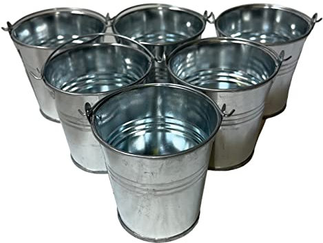 KOMIRO 6pcs Galvanized Zinc Metal Bucket with Handle Tin Pot Garden Planter Herb Flower in Various Sizes (6pcs 16cm x 15cm Planter)