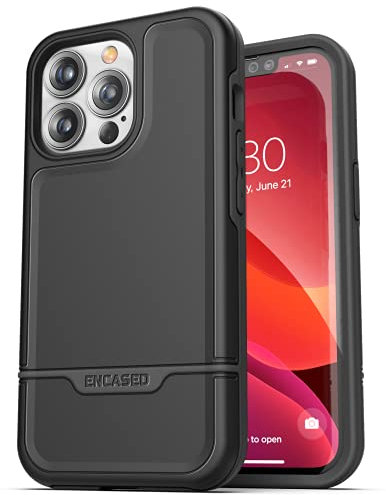 Encased Rebel Series Designed for iPhone 13 Pro Case Shockproof Heavy Duty Phone Case (Black)