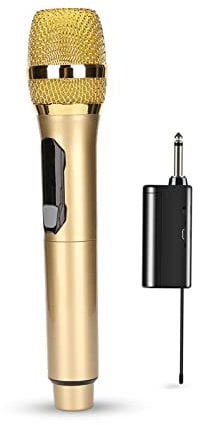 Yunseity Wireless Microphone, Handheld Dynamic Karaoke Microphone with LED Screen, Handheld Mic System with Receiver, for Home, Party, Singing, Outdoor(Gold)