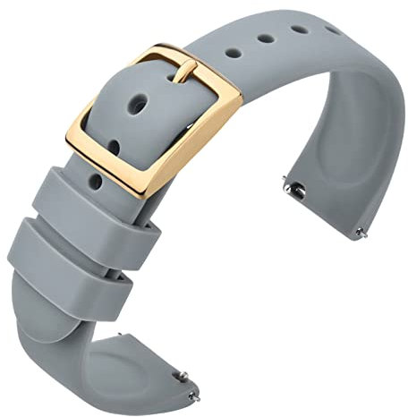 ANNEFIT Uhrenarmband 18mm Silikon, Schnellverschluss Kautschuk Armband mit Gold Schnalle für Herren Damen (Hellgrau)