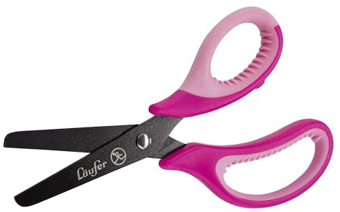 Läufer 87222 Ergonomische Bastelschere für Kinder, Schule ab 1. Klasse, pink/rosa, für Rechtshänder, Schere mit runder Spitze