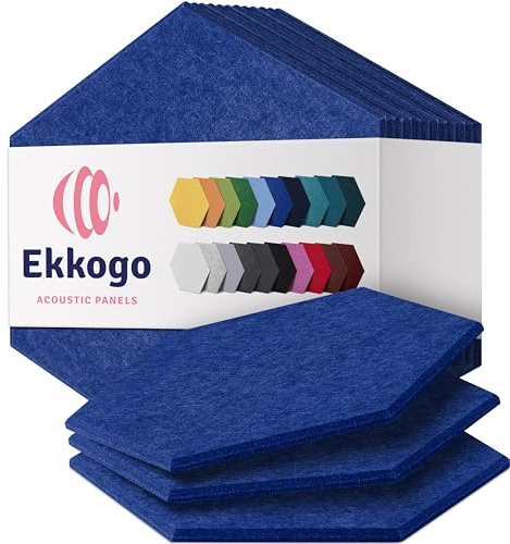 Ekkogo Akustikpaneele 12er-Pack Schalldichte Wandpaneele 30,5x26,4x1 cm Schallplatten Hochdichte Schalldämmende Platten - [Admiral Blau Hexagon]