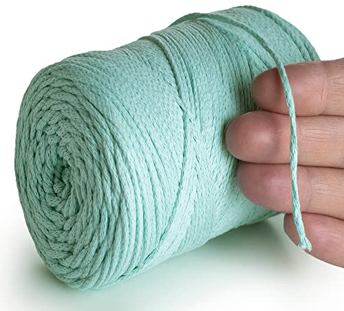 MeriWoolArt® Makramee Garn 2 mm x 250 m Baumwollkordel, recyceltes weiches Baumwollgarn für das Stricken von Pflanzenhängern, Schmuckherstellung, Häkeltaschen (Aqua, 2mm)