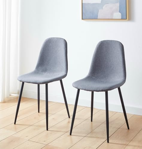 Hallowood Furniture Cullompton Dining Chairs Set of 2 in Dark Grey Fabric | Modern and Stylish Solid Back Dark Grey Kitchen Chairs in Fabric Upholstery and Metal Legs for Home, Restaurant and Office