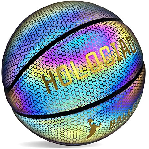 Holografischer Basketball, leuchtendes reflektierendes helles Glühen-Material für Licht-up Kameraaufnahmen, Basketball-Geschenke für Jungen und Mädchen 8-15+ Jahre alt