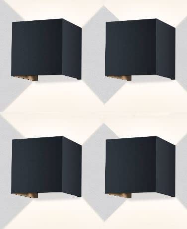 Metzler 4 Stück LED Wandleuchte in Anthrazit Up-Down-Light IP 65 warmweiß, Wandlampe 9 W, 3000 K, Außenlampe eckig mit einstellbarem Lichtkegel, Leuchte für Innen- und Außenbereich