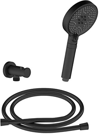 CHRIS BERGEN Brausegarnitur - SET aus Handbrause, Wandanschlussbogen und Brauseschlauch - in Schwarz matt
