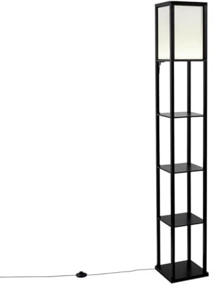 Qazqa - Design Design-Stehleuchte I Stehlampe I Standleuchte I Lampe I Leuchte Schwarz-Weiß inkl. LED - Nea I Wohnzimmer I Schlafzimmer - Holz Länglich - I LED