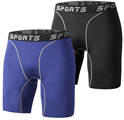 Sillictor Compression Shorts Men Anti Chafing Running Underwear Men Gym Shorts Breathable Tight Mens Sports Boxers for Cycling Workout Football,Moisture Wicking Muscle Support 3325 Black Navy XL