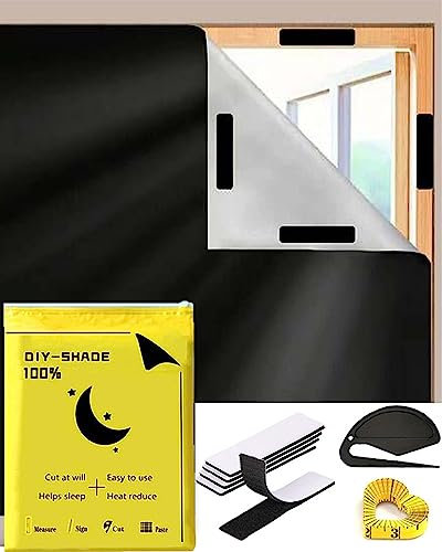 JEJA Store Occultant sans Perçage, 100% Occultant pour Fenêtres, Protection Solaire, avec Bande Velcro, pour Chambre, Bébé Chambre, Grenier, Bureau, Caravane, 3 x 1.45m