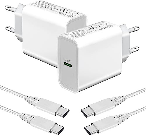 2Pack 25W Chargeur USB C et Cable pour Samsung Galaxy A55 5G/A25 5G/A16 5G S25 S24 S22 S21 Plus Ultra/S23 FE,A54 A53 A15 A52 A52S A34 A14 A33 A23 A13 A05S Charge Rapide Type C Prise Secteur Mural