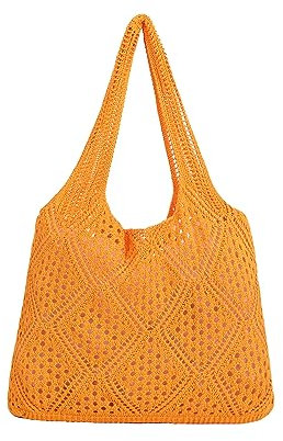 Stizimn Häkelnetz-Strandtasche, Schulterhandtaschen, Hobo, Sommer, ästhetische Damentasche, B-Orange, 5 x 20 x 22 inches