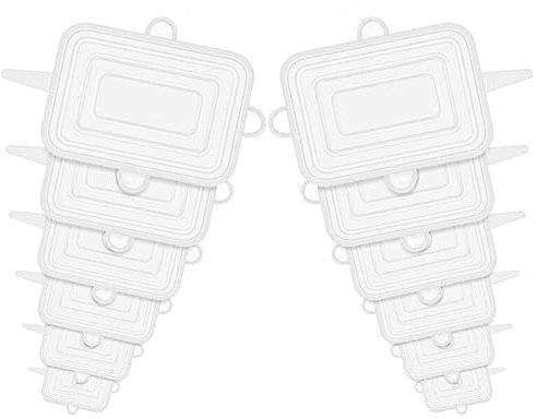 Lot de 12 couvercles alimentaires rectangulaires en silicone - 6 tailles - Réutilisables - Extensibles - Passent au lave-vaisselle et au micro-ondes - Couvercles de vaisselle réglables - Gadgets de