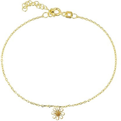 Einzelstück® Armband Daisy mit Gänseblümchen Anhänger I 925 Sterling Silber, vergoldet I Antiallergen & Nickelfrei (Daisy Fußkette Gold)