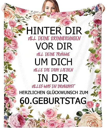 Geschenk zum 60. Geburtstag Decke für Frauen, 60 Jahre alte Geburtstagsgeschenke für Frauen, Kuscheldecke für Freundin, Mama, Oma, Schwester, Ehefrau, Tante Geschenkideen, Flauschige Fleecedecke