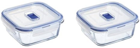 Luminarc Pure Box Active Recipiente Cuadrado Hermético Vidrio 13cm - 76cl Bicolor (Paquete de 2)