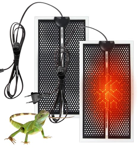 SPORWAY Reptil Heizmatte 2 Stück, Terrarium Heizmatte Wärmematte, Einstellbar Reptile Wärmekissen mit Temperaturregler für Reptilien Schildkröten Schlangen Eidechse Gecko Amphibien (7W)