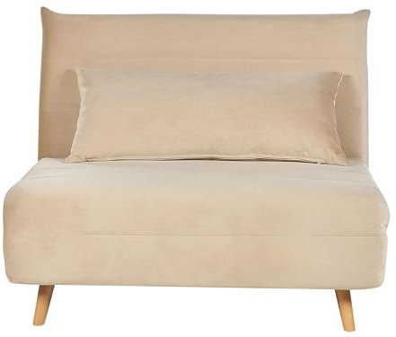 Beliani 1-Sitzer Schlafsofa Samt sandbeige mit Holzbeinen Kissen verstellbare Lehne Setten
