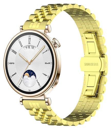 JYMYI Pulseras de Repuesto para Huawei Watch GT4 41mm Armband Strap, 18mm Acero Inoxidable Bracelet Correas para Huawei Watch GT4 41mm Correa de Relojs Brazalete Smartwatch Accesorios (oro)