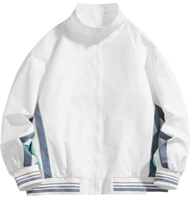 Jacke Herren Casual Stehkragen Trend College Jacke Herren Reißverschlussleiste Gestreift Gurtband Spleißen Übergangsjacke Herren Jugend Einfachheit All-Match Sport Jacke Herren E-White2 S