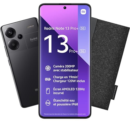 Xiaomi Bundle REDMI Note 13 Pro Plus 5G 12/512 Black con custodia grigio scuro, schermo da 6,67, smartphone sbloccato, batteria mAh 5000, memoria ROM 512 GB, RAM 12 GB, Android 13