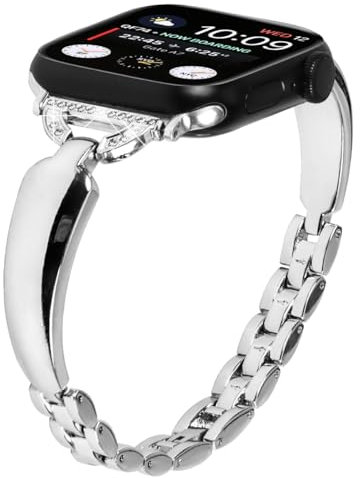Miimall Bling Correa Compatible con Apple Watch 41mm 40mm 38mm, Brillante Correa Metálica de Aleación de Diamante para la Colección Femenina iWatch Band Serie 9/8/7/6/5/4/3/2/1/SE2/SE Plata