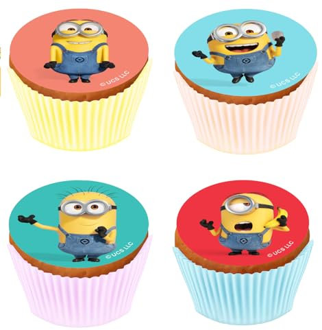 Kardasis Minions Cupcake Topper Muffin Décoration | Topper comestible pour gâteaux et Cupcake | Décoration gâteau pour anniversaire thème Minions | 5,3cm + 12 pièces