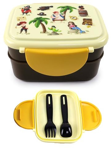 Porta Pranzo Bento con Posate e Chiusura a Clip - Pirati - Jolly Rogers