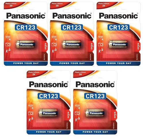 Panasonic Confezione da 5 blister da 1 batteria CR123 al litio power 3 V, CR-123AL/1BP