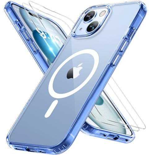 Miracase Magnetic for iPhone 13 Case 6.1 inch (Compatible with MagSafe)(with 2X Screen Protectors) Military-Grade Protection, Anti-Fingerprint Translucent Matte Phone Case Cover, Clear Blue