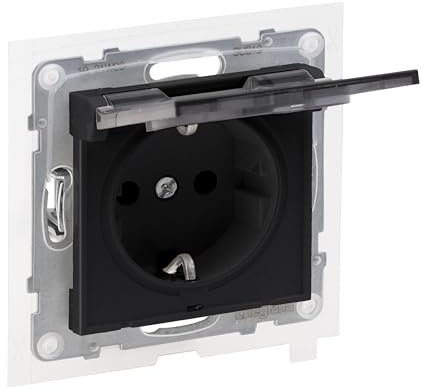 LEGRAND, SEANO Schutzkontakt-Steckdose mit erhöhtem Berührungsschutz und Klappdeckel IP44, Steckklemmen, 16 A, 250 V, Farbe: Schwarz lackiert, 765324