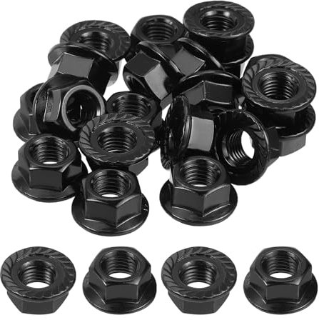 QUARKZMAN M12x1,5mm Sechskant-Sicherungsmuttern mit geriffelter Flansch, 20 Stück, aus nicht rutschendem metrischem Edelstahl 304, Vollgewinde, helle Oberfläche, schwarz