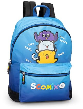 COMIX Scomix by Sio - Zaino Scuola per Bambini e Ragazzi con Schienale Imbottito e Rinforzato, Spallacci Regolabili, Vano Principale, Tasca Frontale e Chiusure A Zip, 30x40Hx17 cm, 24L, Blu