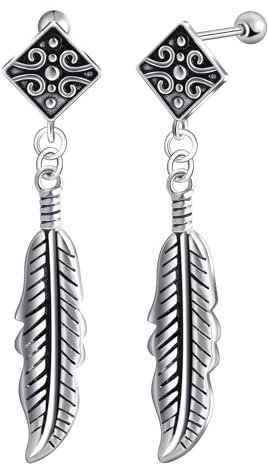 Yumilok Feder Creolen Ohrstecker Quadrat Ohrhänger Unisex Edelstahl Ohrstecker Ohrringe Damen Herren Mädchen Halloween Punk Rock Knorpel Piercing