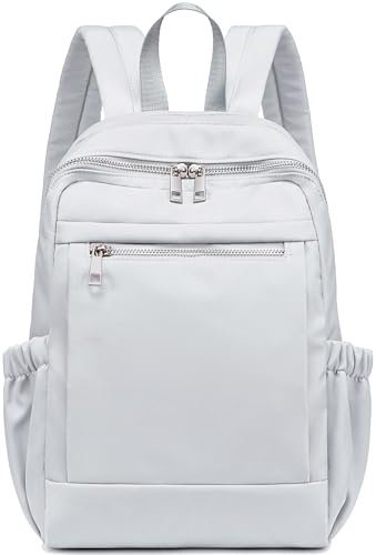 LOIDOU Mini Rucksack für Frauen Kleiner Rucksack Geldbörse Leichtgewicht Mädchen Casual Daypack Bookbag für College Schule Arbeit Reisen, Silbergrau(35cm)