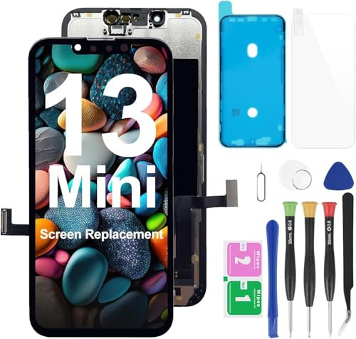 JQYDZH for iPhone 13 Mini Screen Replacement Retina 5.4 Haptic Touch Screen LCD Display Digitizer Assembly with Repair Tool Kits, Waterproof Tape, (for Model:A2481,A2626,A2628,A2629,A2630)