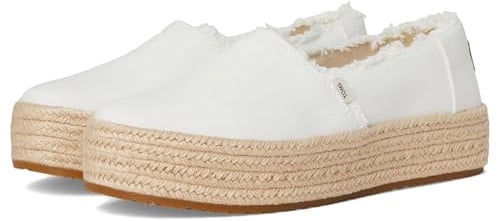 TOMS Women's Valencia Espadrille, White Wide Width Canvas/Fray, 6.5